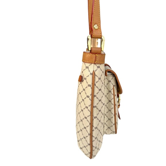 RIONI Daily Tourist Ivory Monogram Leather Detail Shoulder Bag Italian Crossbody - Picture 7 of 17